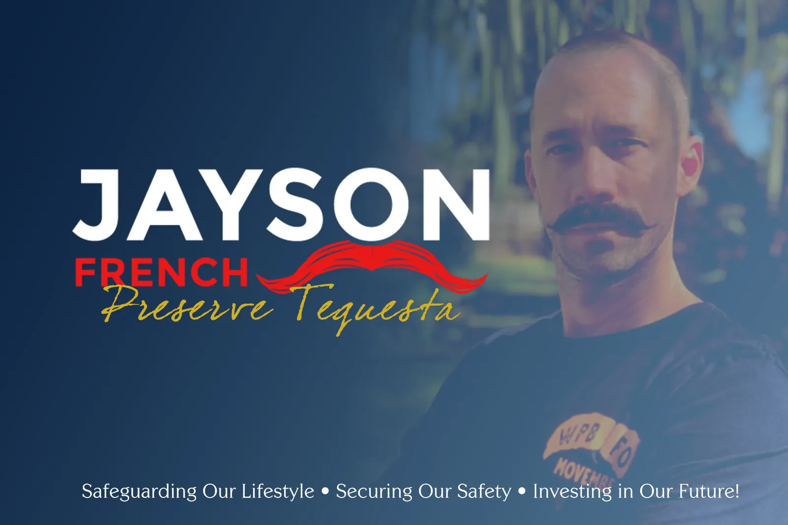 Jayson French campaign portrait with the brand mark