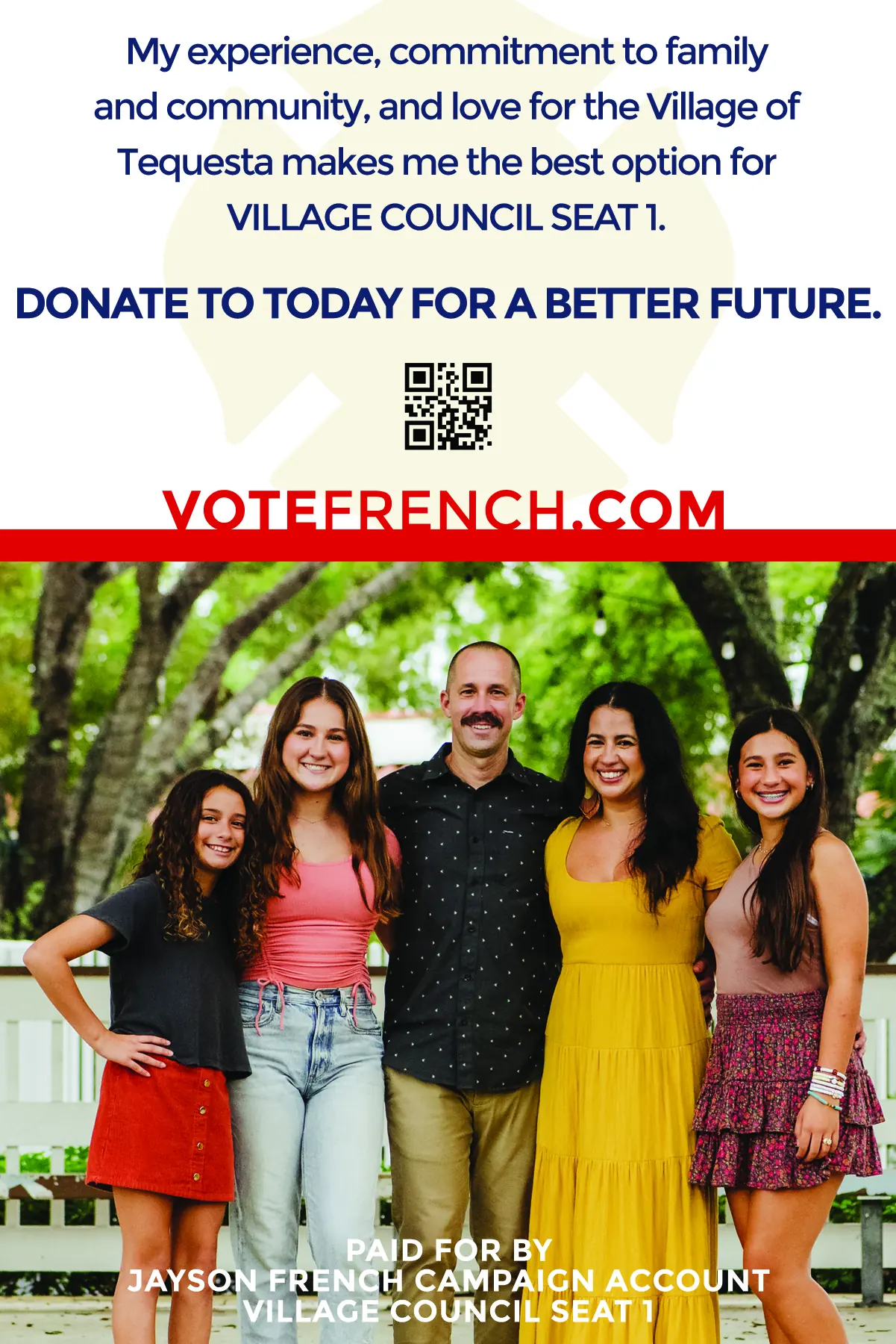 Back of the Jayson French campaign flyer, with a family photograph